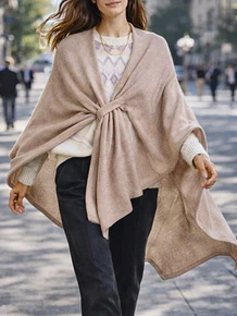 Capa para mujer beige con amarra-Capa Tejida Suave
