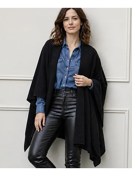Capa para mujer negra elegante con amarra-Capa Tejida Suave