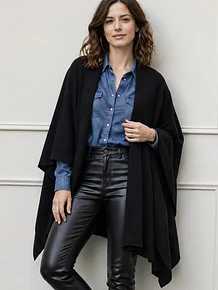 Capa para mujer negra elegante con amarra-Capa Tejida Suave