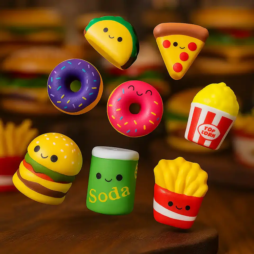 Pack Sensorial Mini Squishies – Combo antiestrés para calmar y enfocar 🍟🍔🍩 1