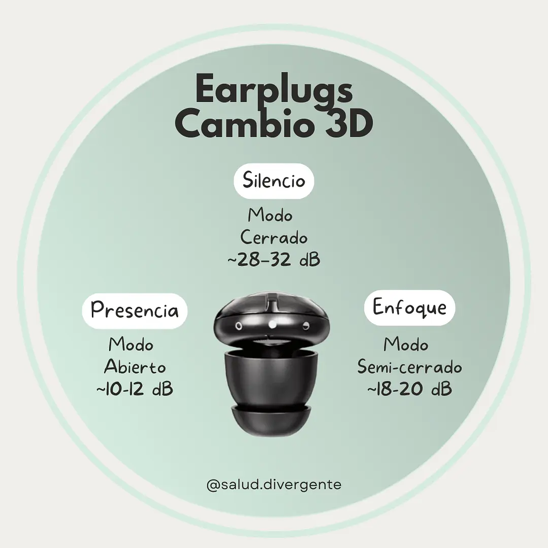 Earplugs Cambio 3D — Modos 3x1: Silencio, Enfoque y Presencia 🎧 8