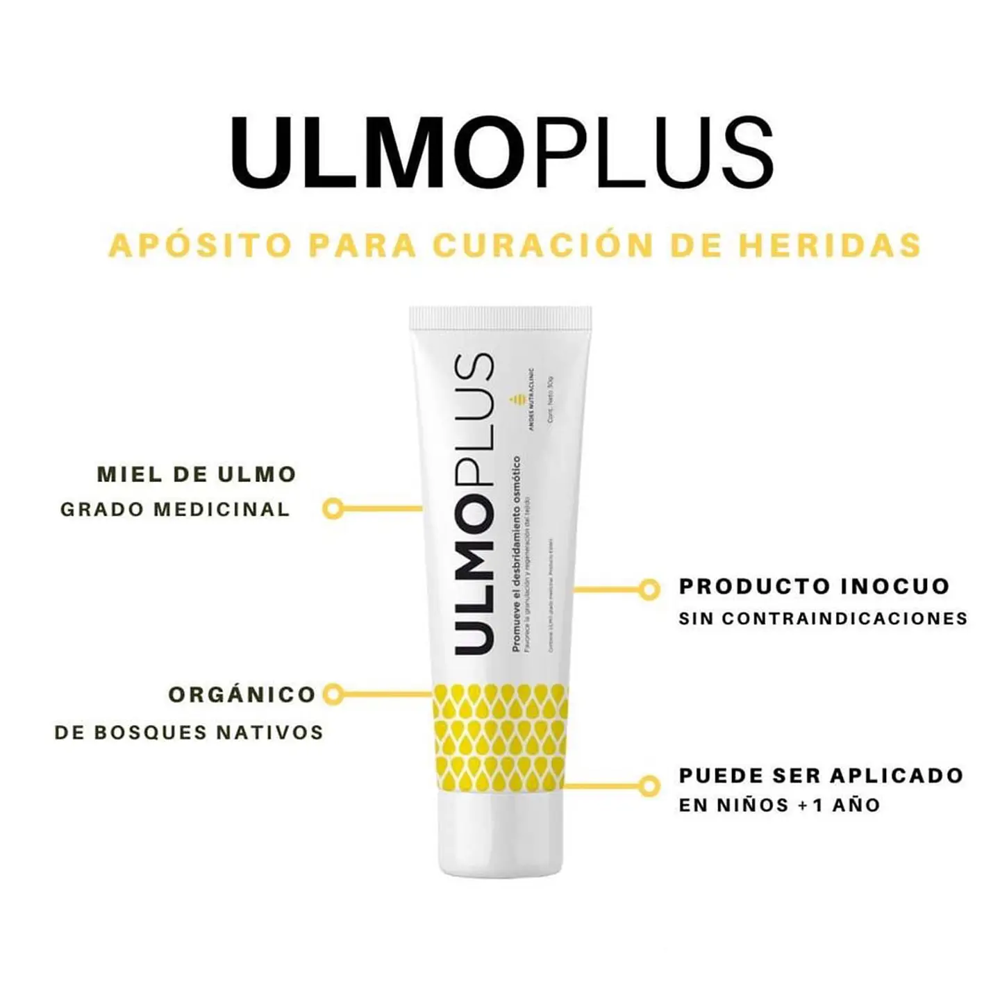 Ulmoplus 30gr gel grado medico en base a miel de Ulmo grado medicinal NHF 5