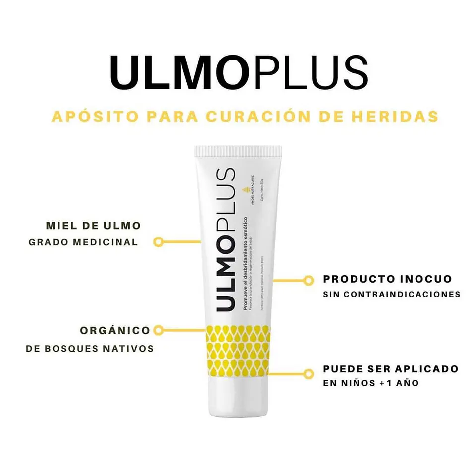 Ulmoplus 30gr gel grado medico en base a miel de Ulmo grado medicinal NHF 5