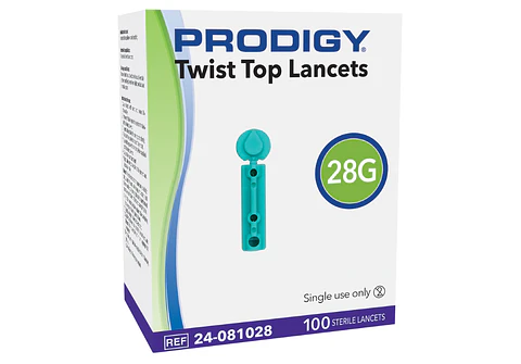 Lancetas para medición de glucosa 28G Prodigy 100 Un.