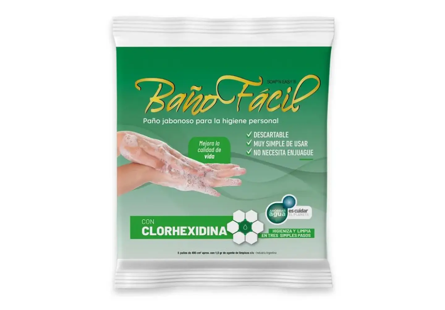 Paño Baño Fácil Clorhexidina Bolsa 5 Unidades 1