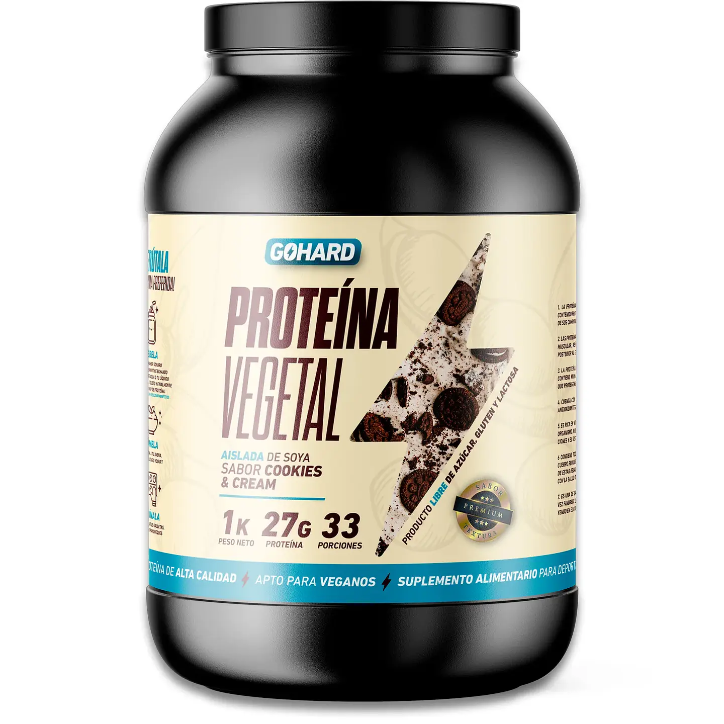 Proteína Vegetal Sabor Cookies and Cream - Aislada de Soya 27g Isolate Vegan GoHard 1