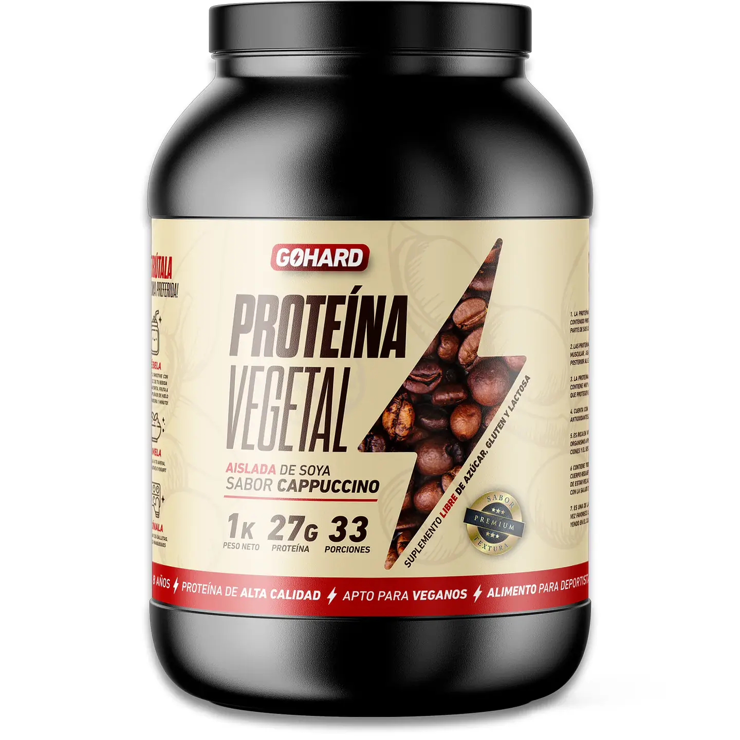 Proteína Vegetal Sabor Capuccino - Aislada de Soya 27g Isolate Vegan GoHard 1