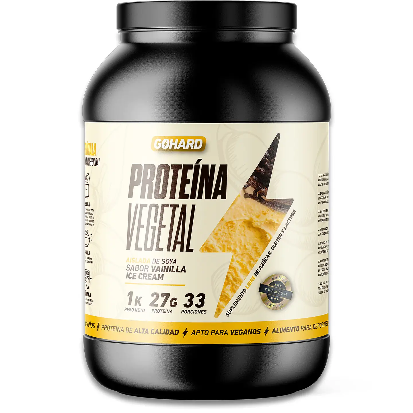 Proteína Vegetal Sabor Vainilla Ice Cream - Aislada de Soya 27g Isolate Vegan GoHard 1