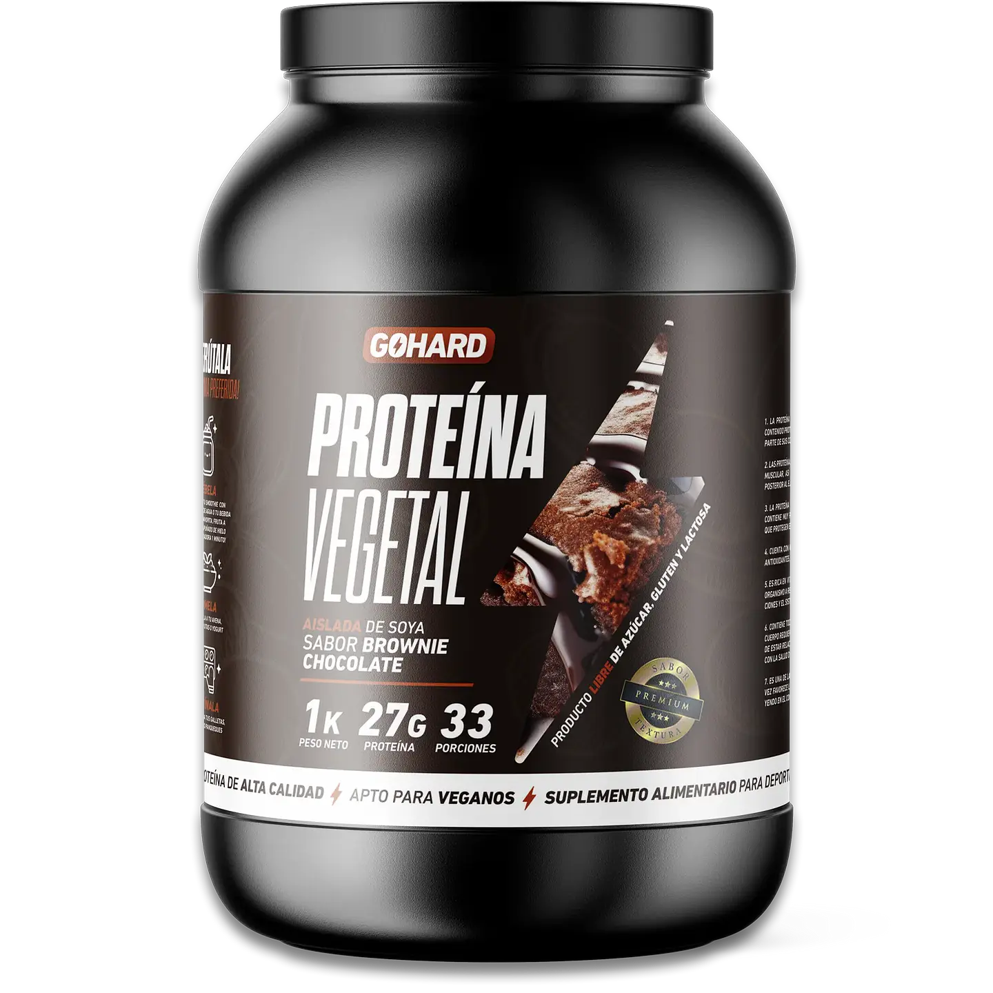 Proteína Vegetal Sabor Brownie Chocolate - Aislada de Soya 27g Isolate Vegan GoHard 1