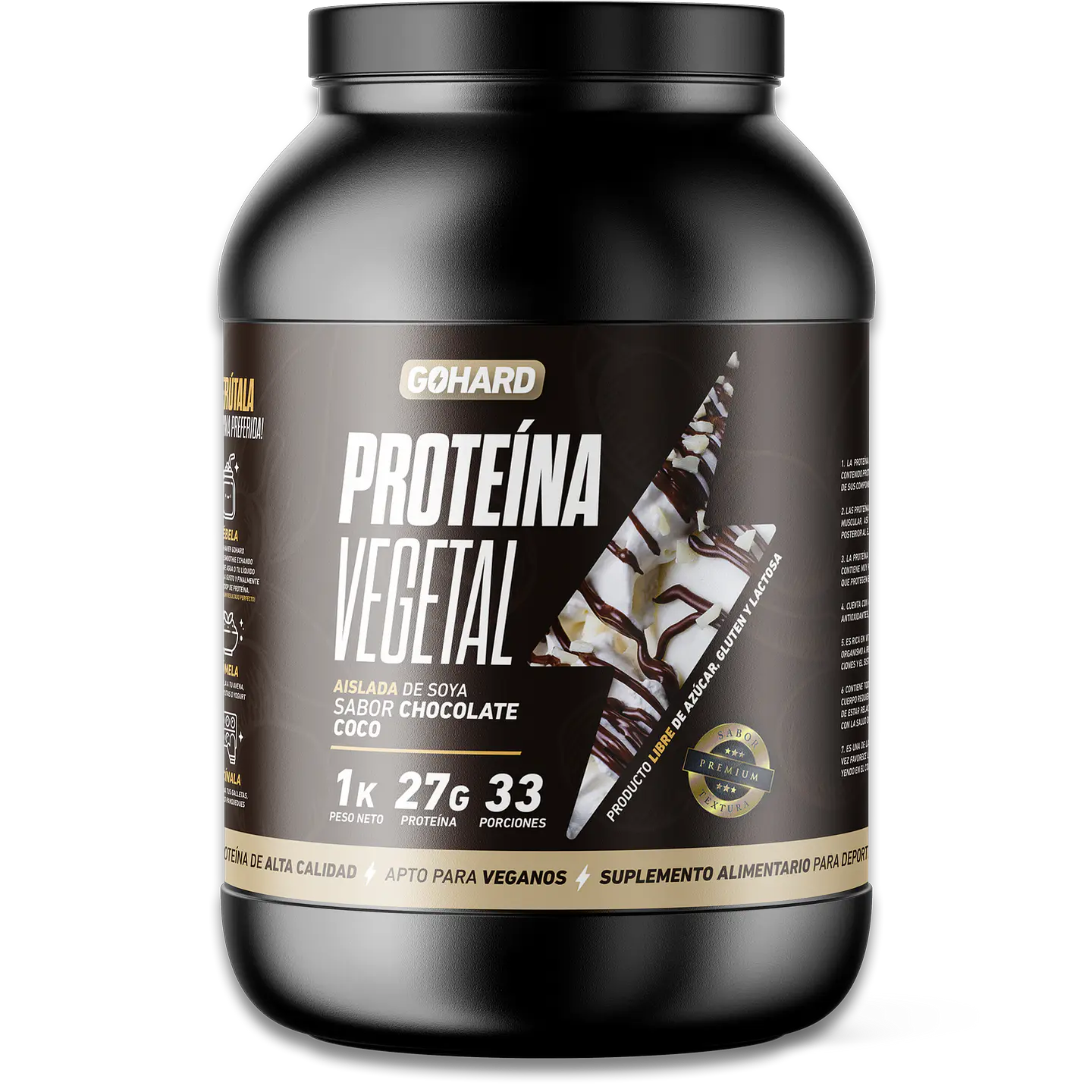 Proteína Vegetal Sabor Chocolate Coco - Aislada de Soya 27g Isolate Vegan GoHard 1