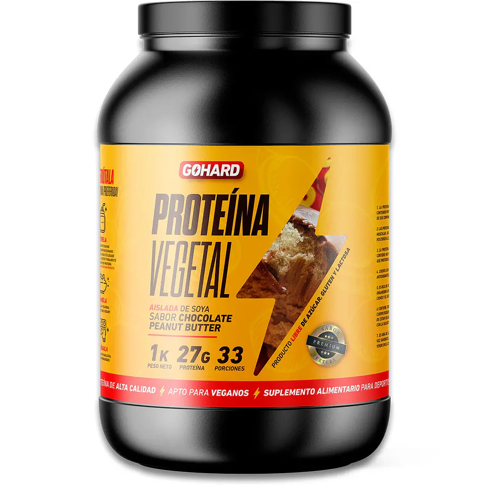 Proteína Vegetal Sabor Chocolate Peanut Butter (Chocolate Mantequilla de Maní) - Aislada de Soya 27g Isolate Vegan GoHard 1