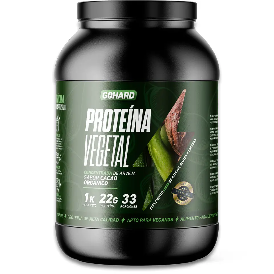 Proteína Vegetal Sabor Cacao Orgánico - Aislada de Arveja 22g Isolate Vegan GoHard 1