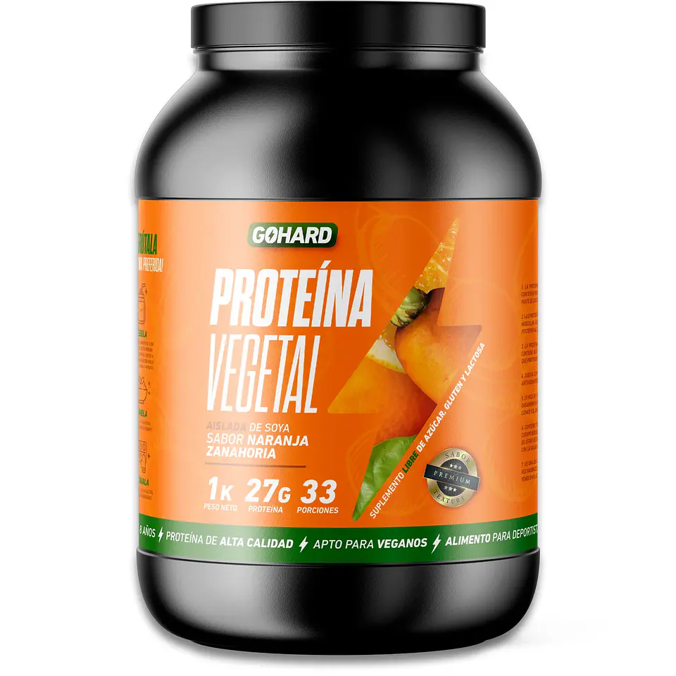 Proteína Vegetal Sabor Naranja Zanahoria - Aislada de Soya 27g Isolate Vegan GoHard 1