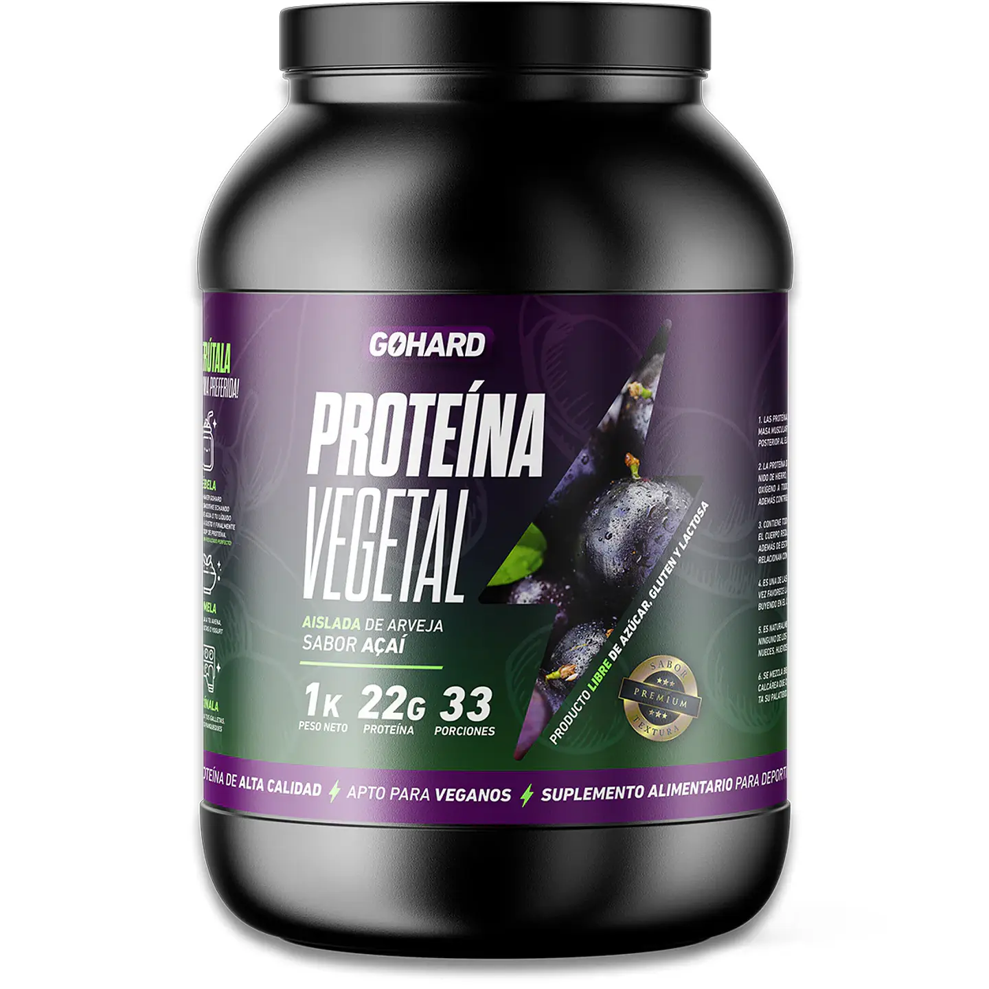 Proteína Vegetal Sabor Açaí - Aislada de Arveja 22g Isolate Vegan GoHard 1