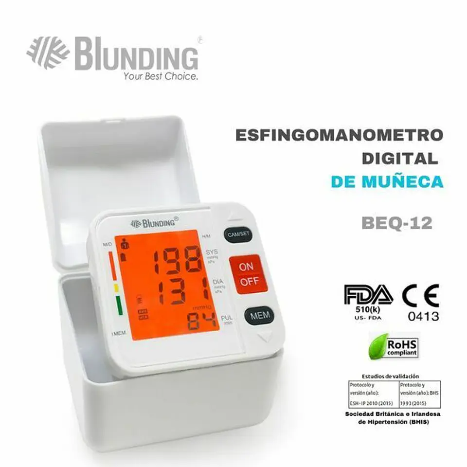 Tensiómetro Digital Muñeca Blunding BEQ 12 Medidor de Presión Arterial USB 6
