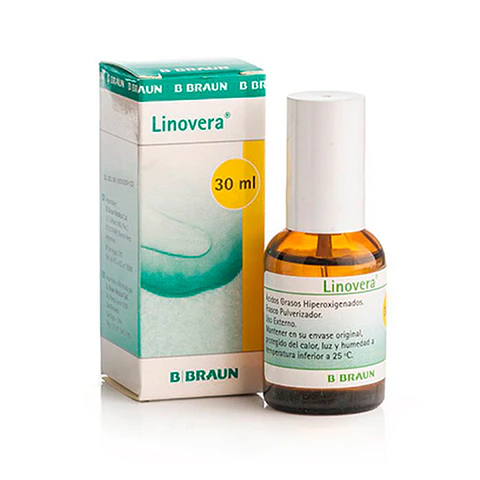 Linovera® Solución 30 ml Solución de ácidos grasos esenciales, aloe vera, centella asiática y esencia de romero. Frasco de 30 ml.