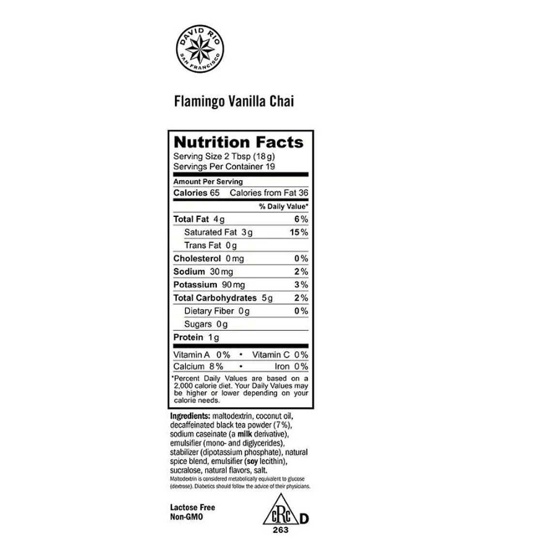 Flamingo Vanilla Decaf Sugar Free – Tarro 337g (David Rio) 2