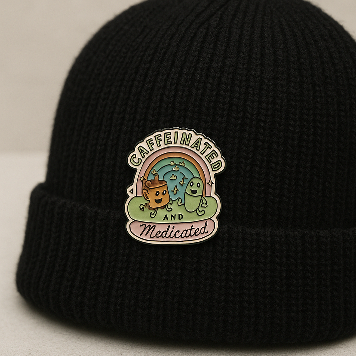 Pin “Caffeinated and Medicated” – Accesorio Colorido para Amantes del Café | El Passo 2