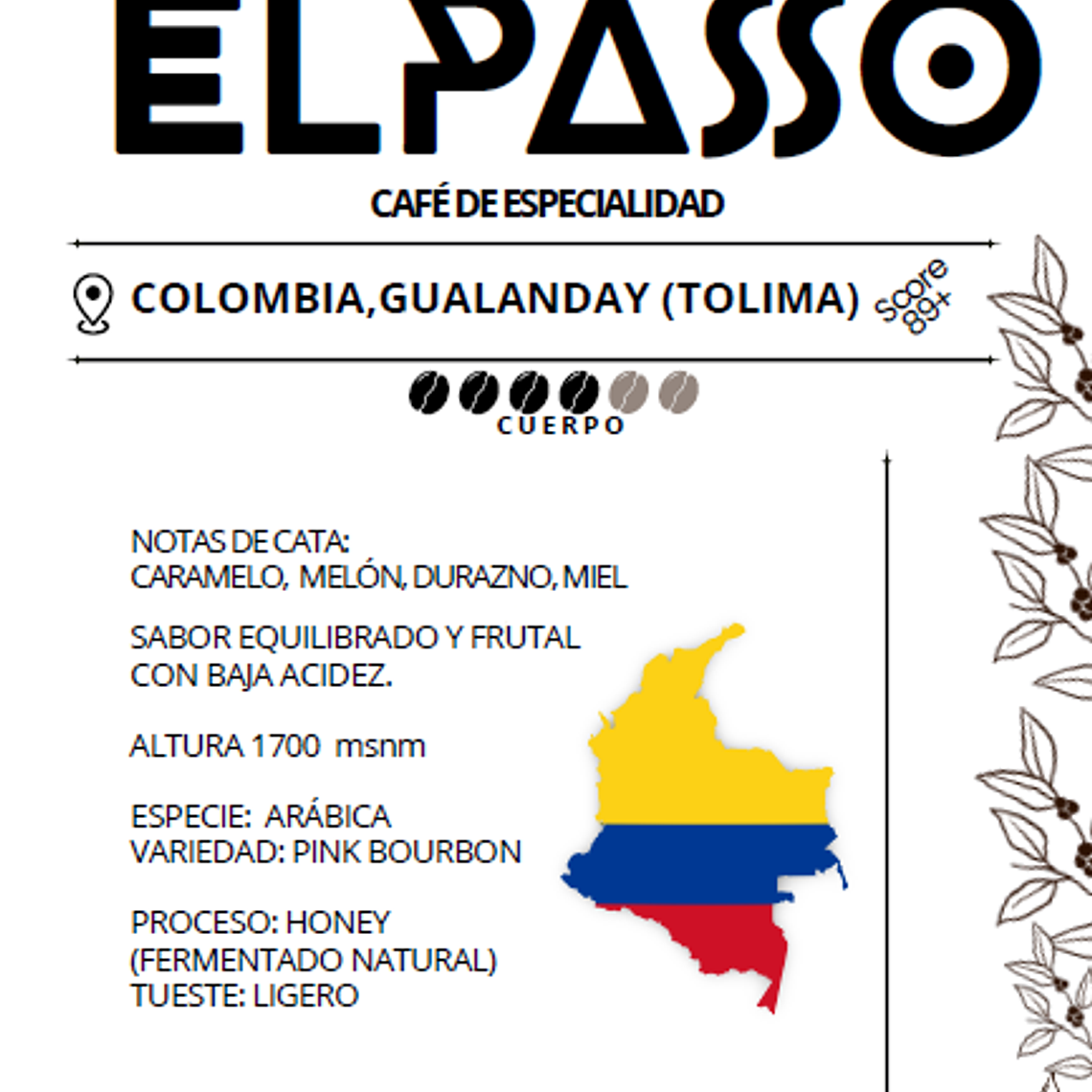 ELPASSO, Café de especialidad - Colombia, Finca Los nogales, Pink Bourbon   2