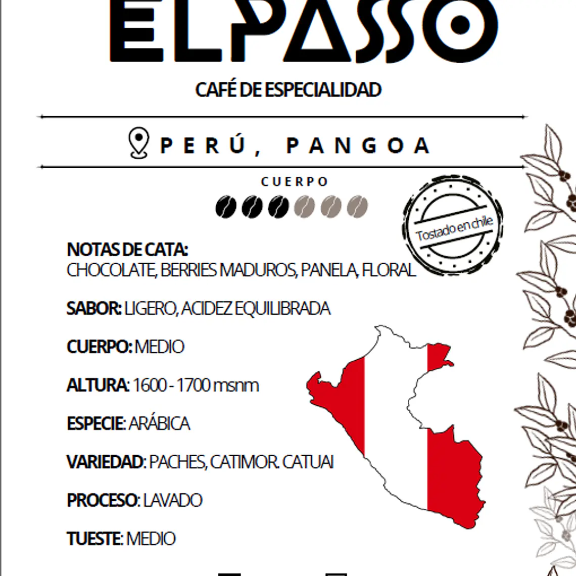 ELPASSO, Café de especialidad - Perú, Pangoa 2