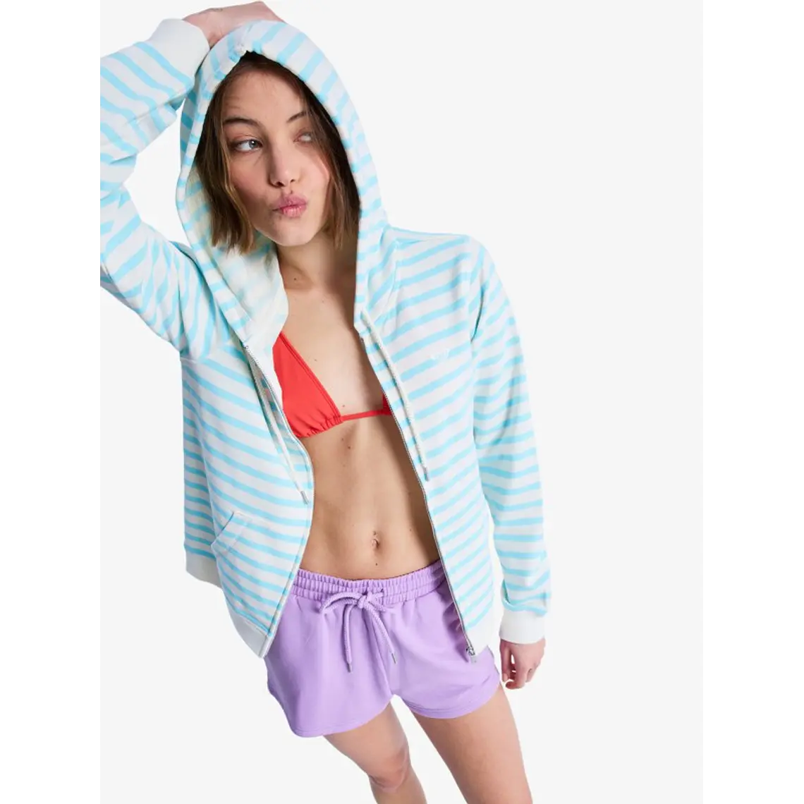 Sweat Hood Zip Roxy Perfect Stripe 1