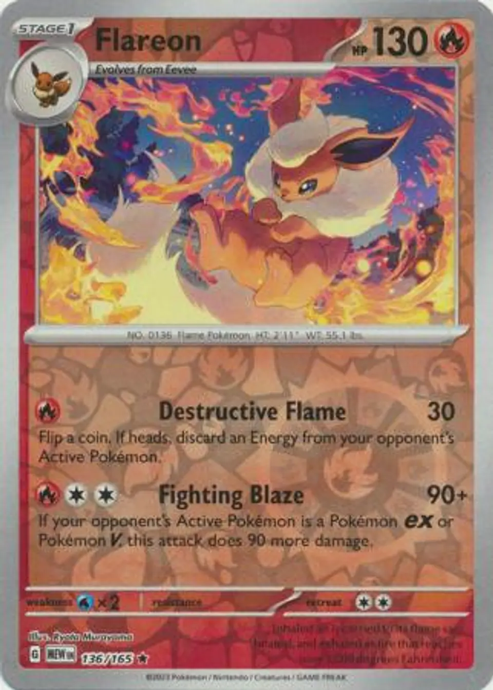 Flareon - 136/165 - Holo Rare Reverse Holo (Español) 1