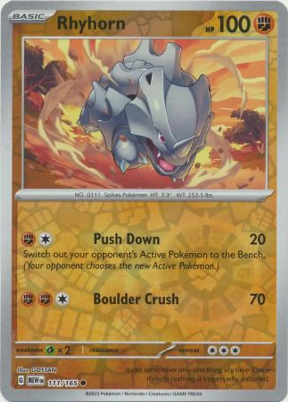 Rhyhorn - 111/165 - Common Reverse Holo (Español) 1