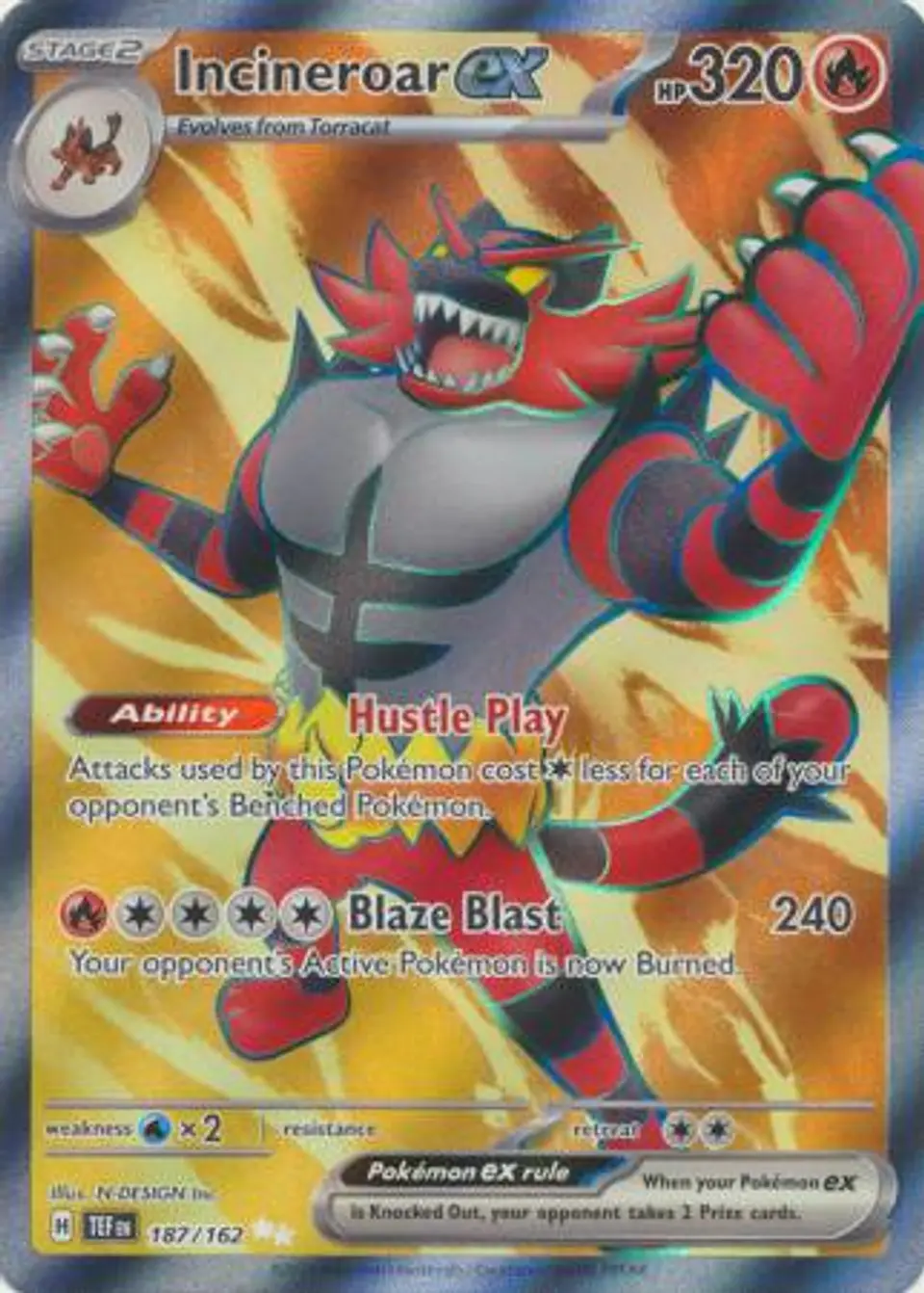 Incineroar ex - 187/162 - Full Art Secret Rare 1