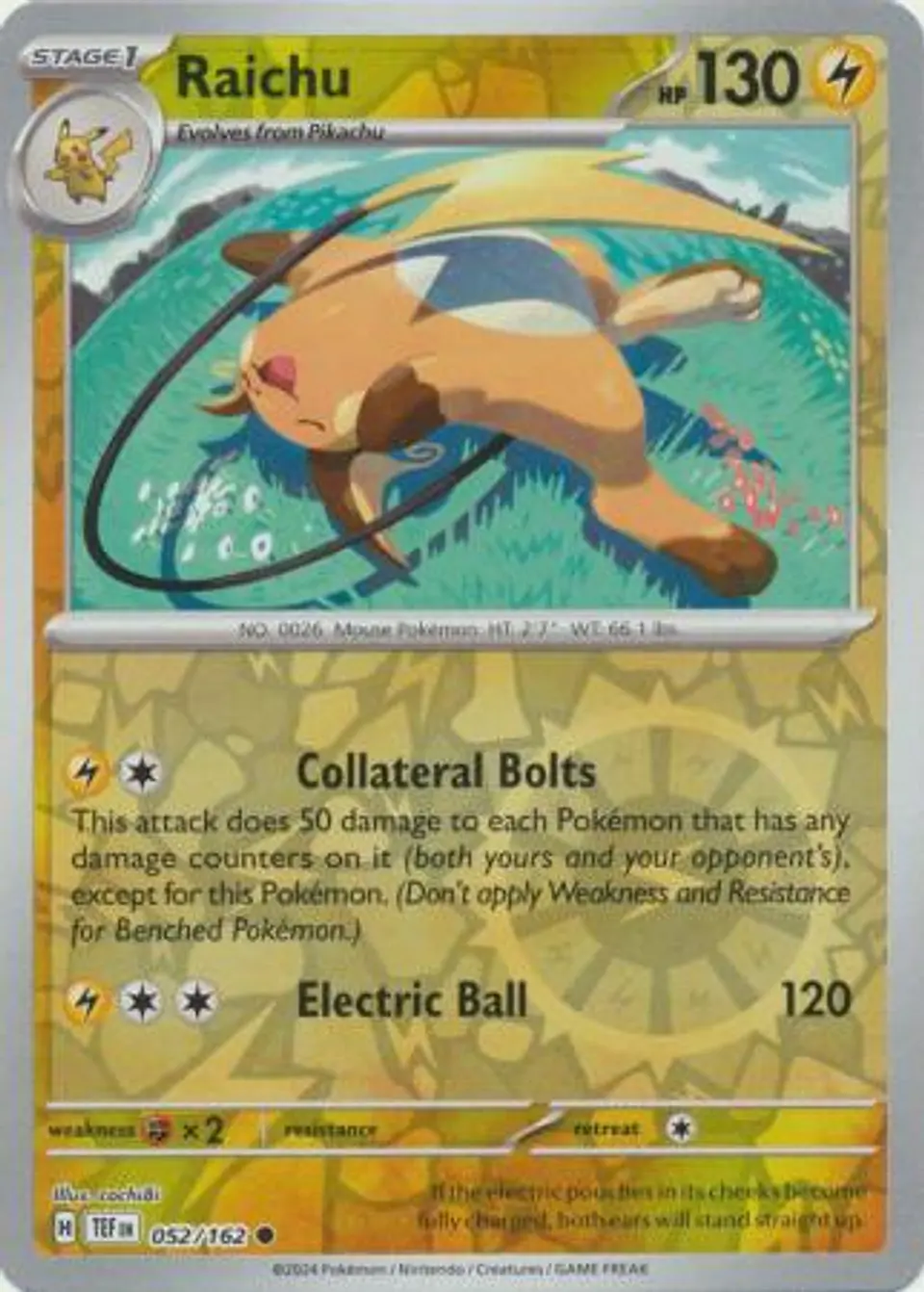 Raichu - 052/162 - Common Reverse Holo 1