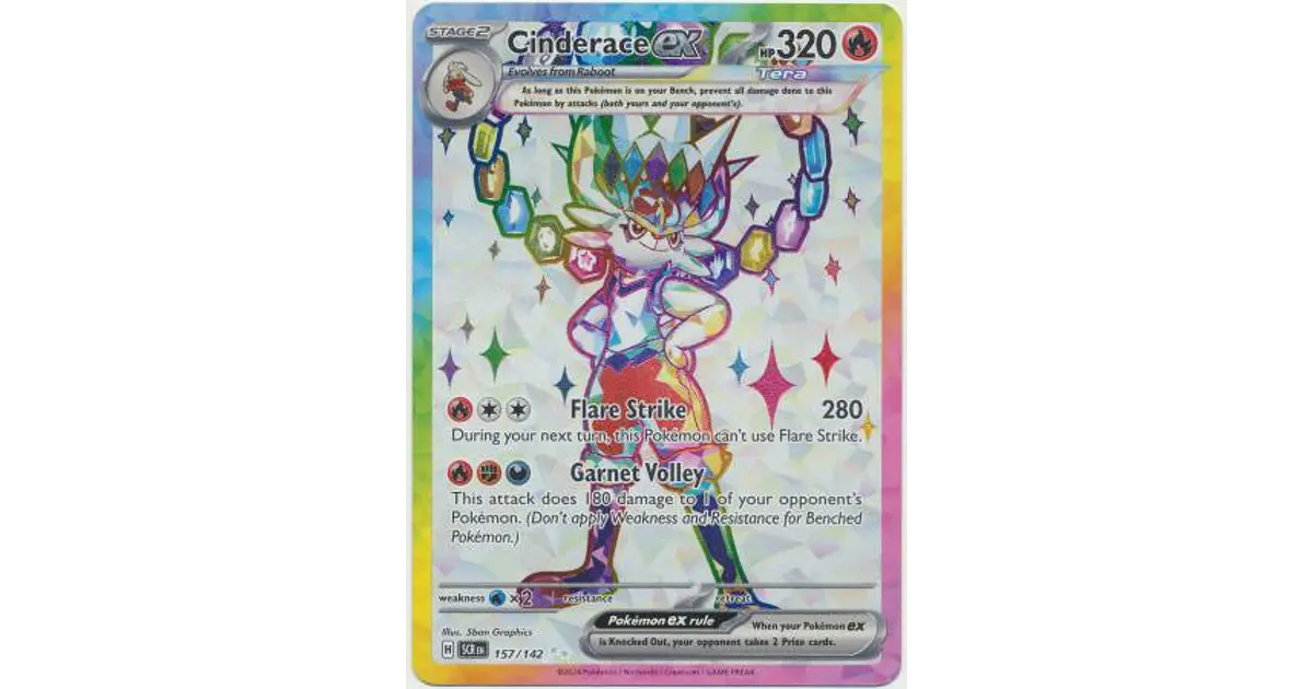 157 142 pokemon card Amazon.com: Pokemon - Cinderace ex 157/142 - Stellar Crown main image 0