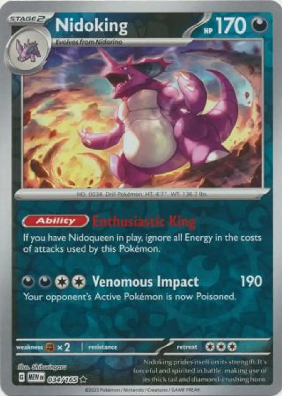 Nidoking - 034/165 - Holo Rare Reverse Holo (Español) 1