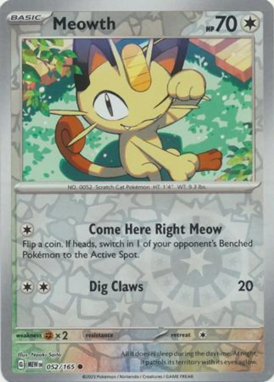Meowth - 052/165 - Common Reverse Holo (Español) 1