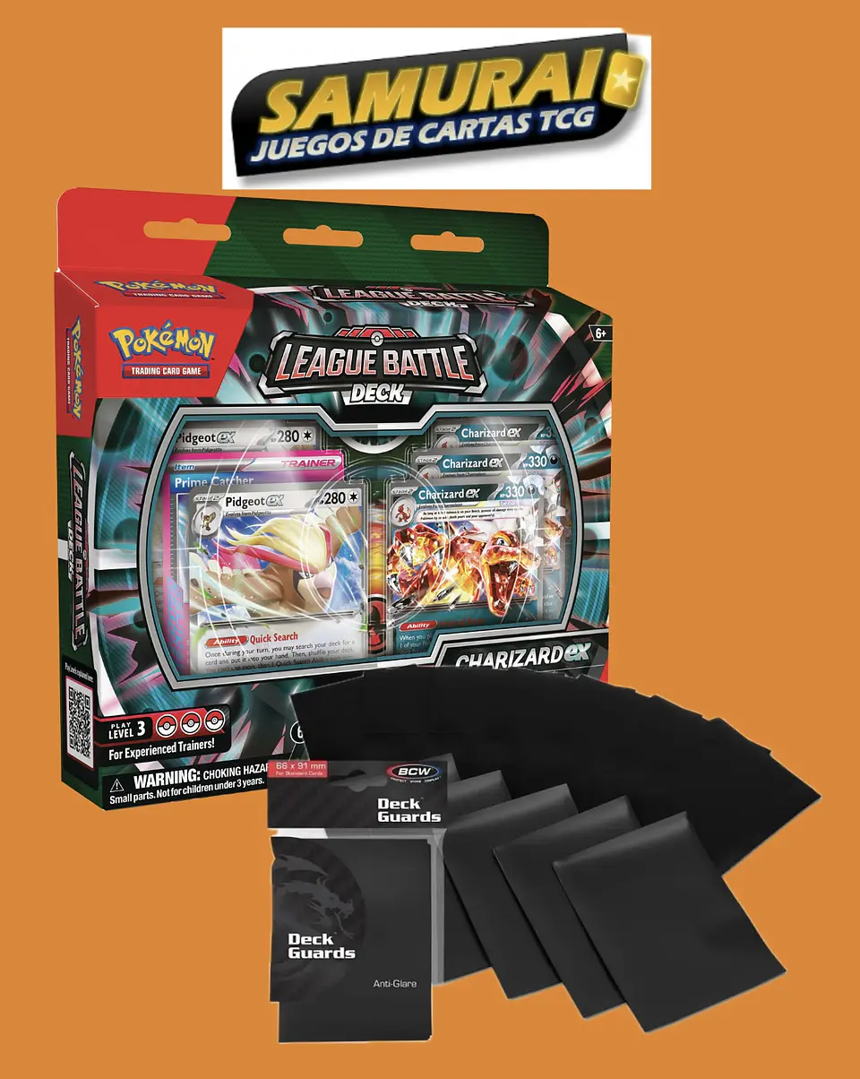 Charizard ex League Battle Deck Español + Protectores Standard Deck Guard Matte Anti-Glare 1