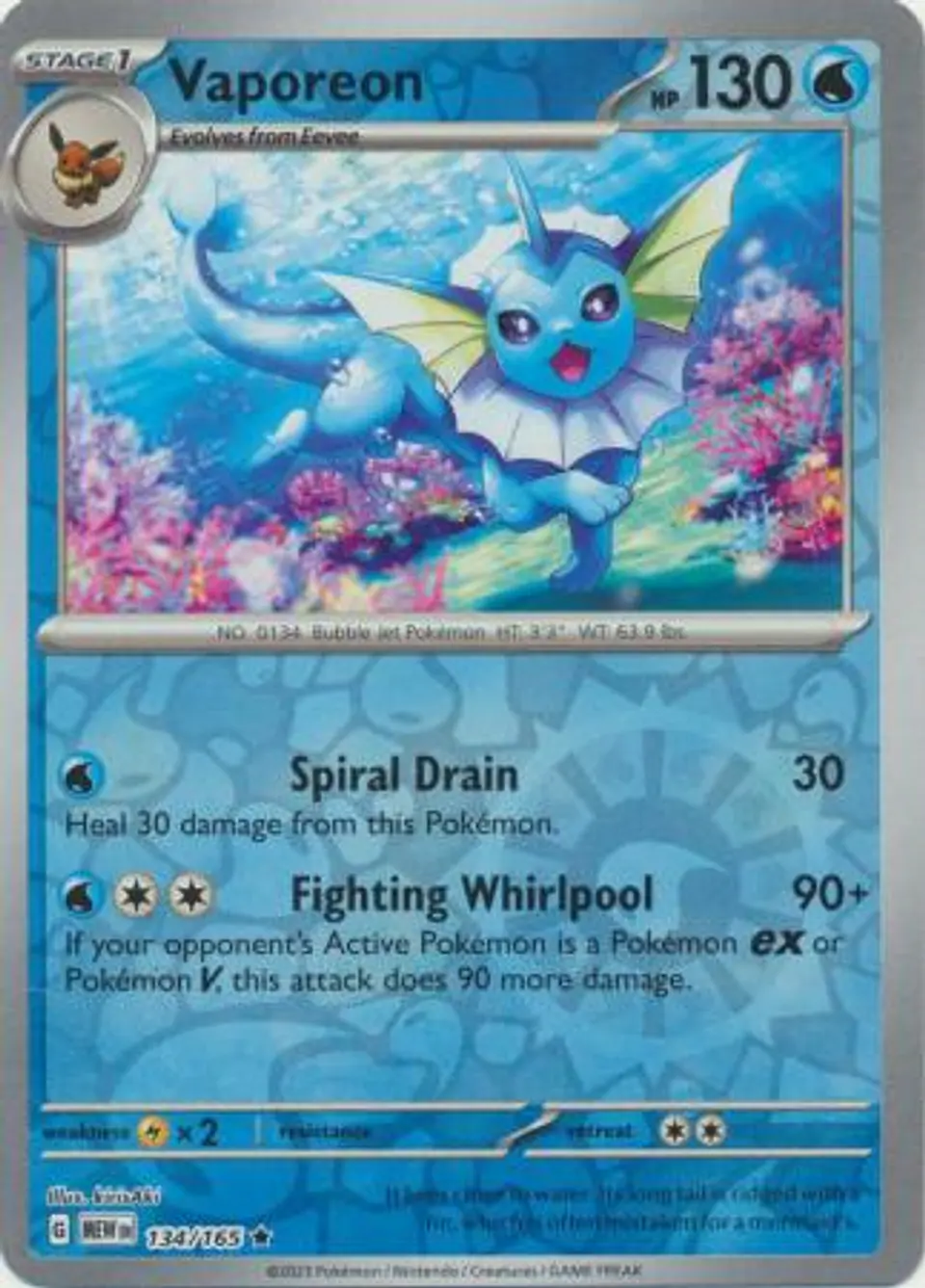 Vaporeon - 134/165 - Holo Rare Reverse Holo 1