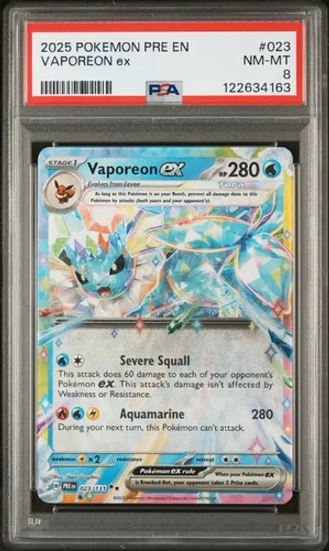 2025 Vaporeon Ex 023 23 Prismatic Pokemon Graded PSA 8