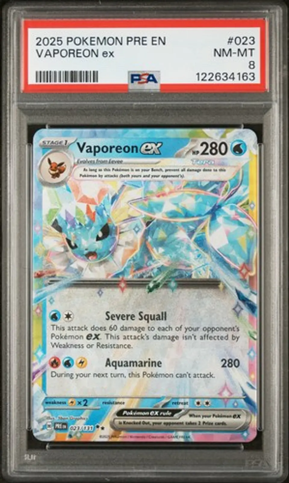 2025 Vaporeon Ex 023 23 Prismatic Pokemon Graded PSA 8 1