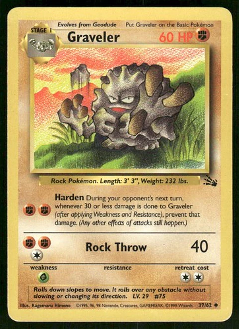 1999 Graveler 37/62 Uncommon Unlimited NM Fossil Pokémon