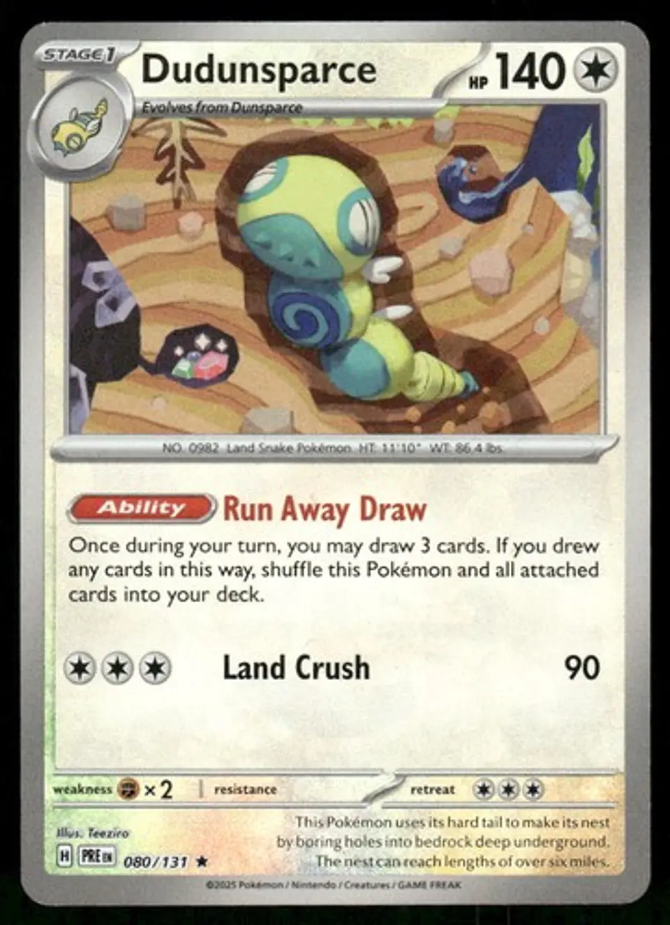 2025 Dudunsparce (Poke Ball Pattern) 080/131 Rare Holo NM Prismatic Evolutions 1
