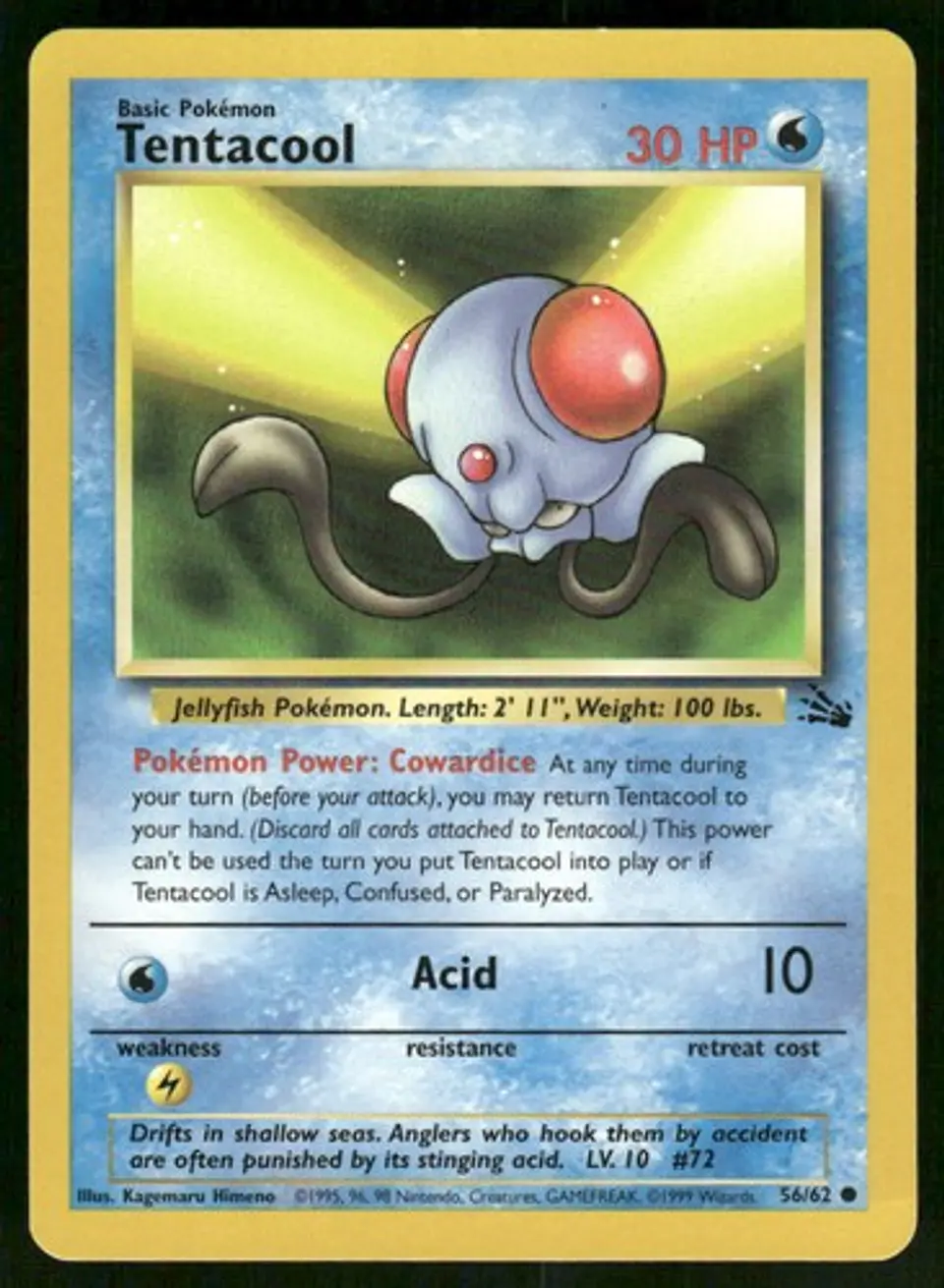 1999 Tentacool 56/62 Common Unlimited NM Fossil Pokémon 1