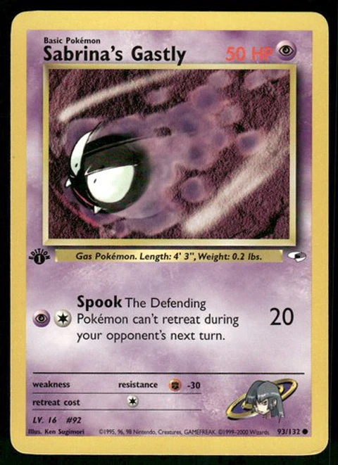 2000 Sabrina's Gastly 093/132 Common 1st Edition LP Gym Heroes Pokémon