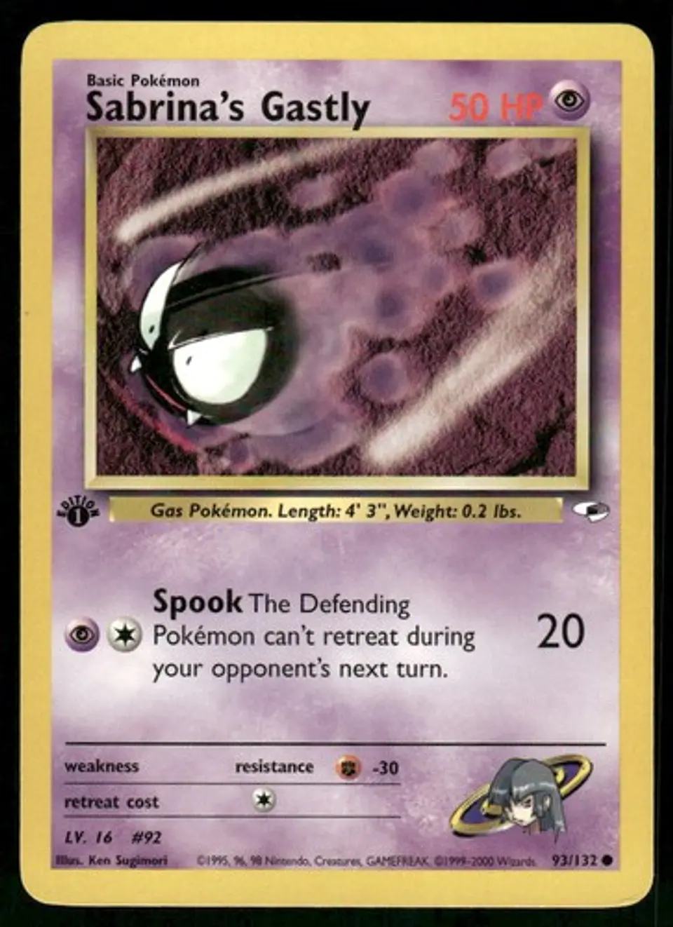 2000 Sabrina's Gastly 093/132 Common 1st Edition LP Gym Heroes Pokémon 1