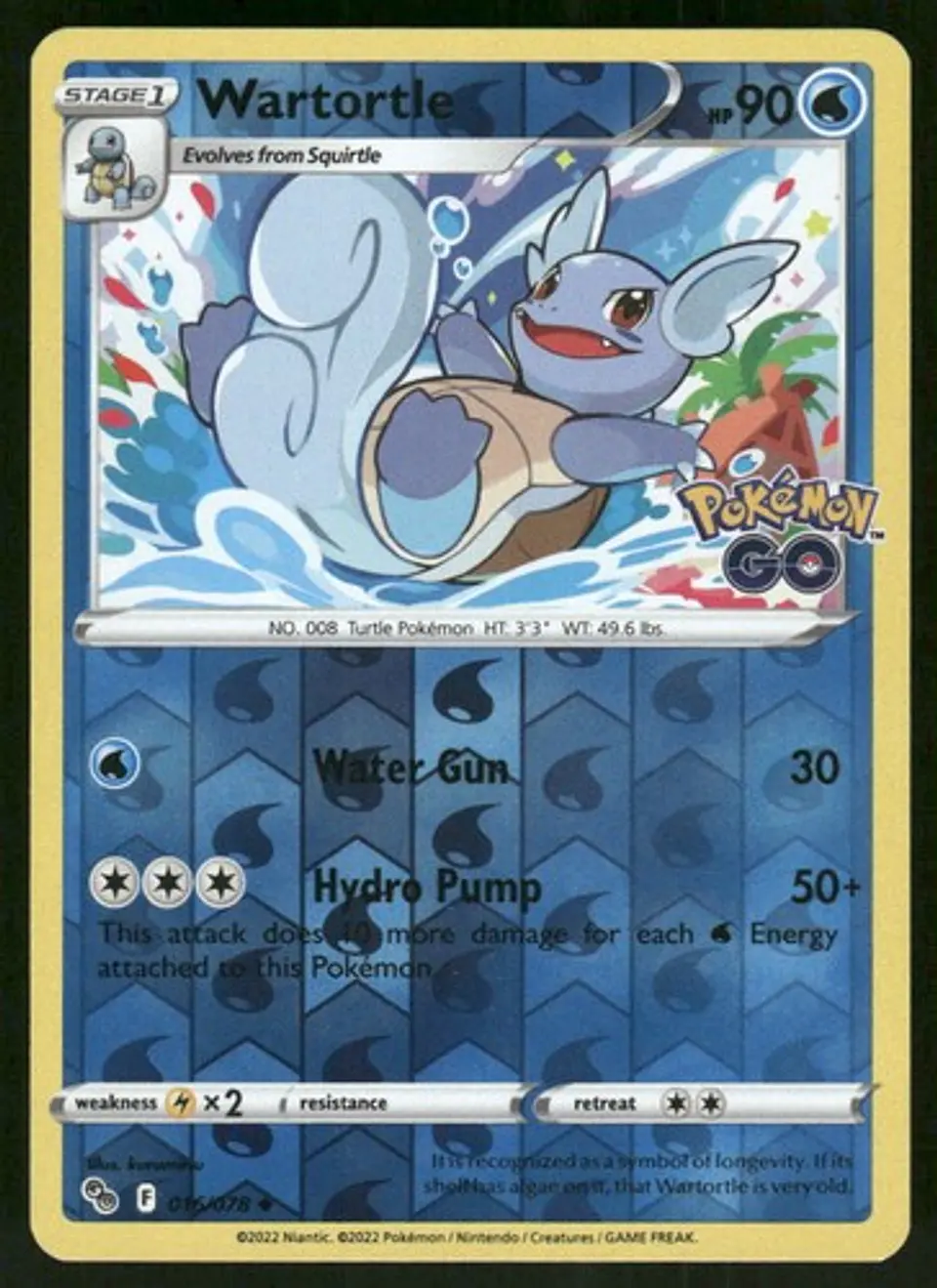 2022 Wartortle 016/078 Uncommon Reverse Holo NM Pokemon GO Pokémon 1