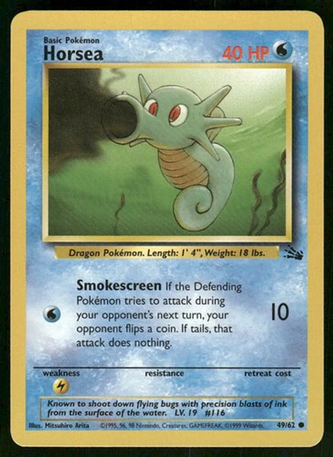1999 Horsea 49/62 Common Unlimited NM Fossil Pokémon