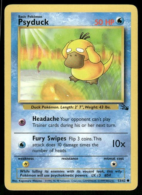 1999 Psyduck 53/62 Common Unlimited LP Fossil Pokémon