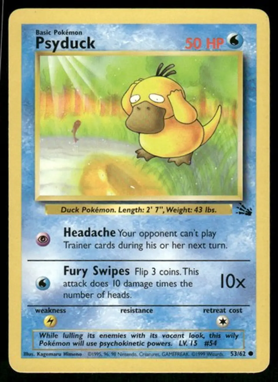1999 Psyduck 53/62 Common Unlimited LP Fossil Pokémon 1