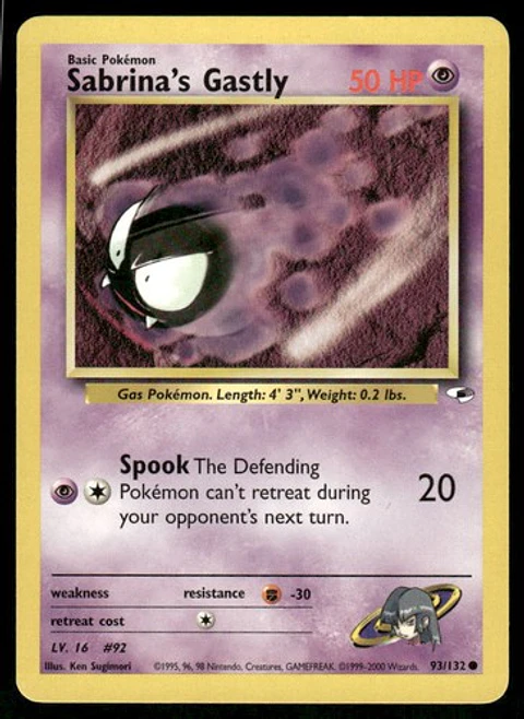 2000 Sabrina's Gastly 093/132 Common Unlimited LP Gym Heroes Pokémon