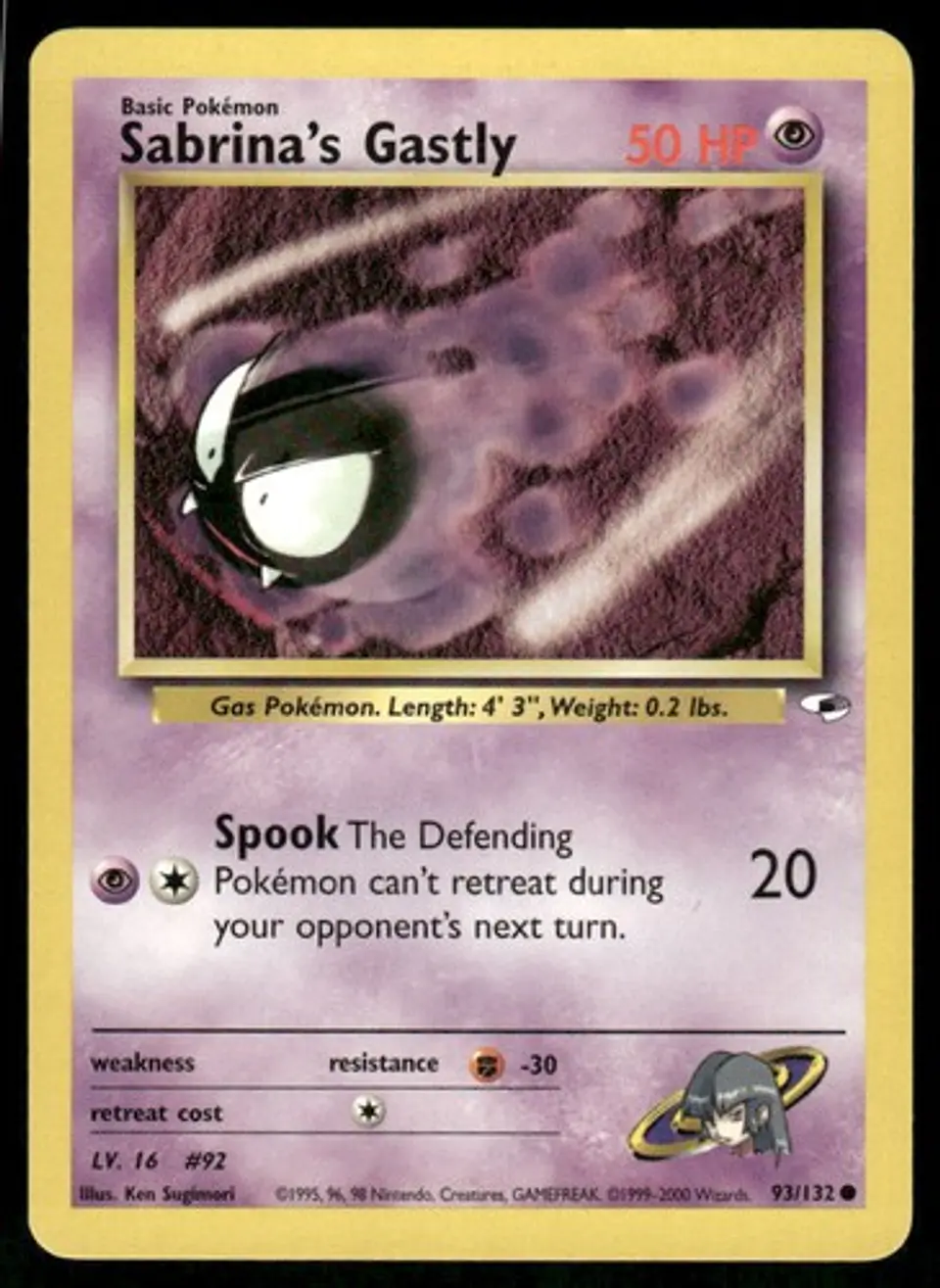 2000 Sabrina's Gastly 093/132 Common Unlimited LP Gym Heroes Pokémon 1
