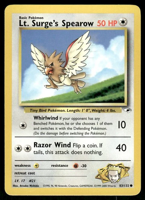 2000 Lt. Surge's Spearow (83) 083/132 Common Unlimited NM Gym Heroes Pokémon