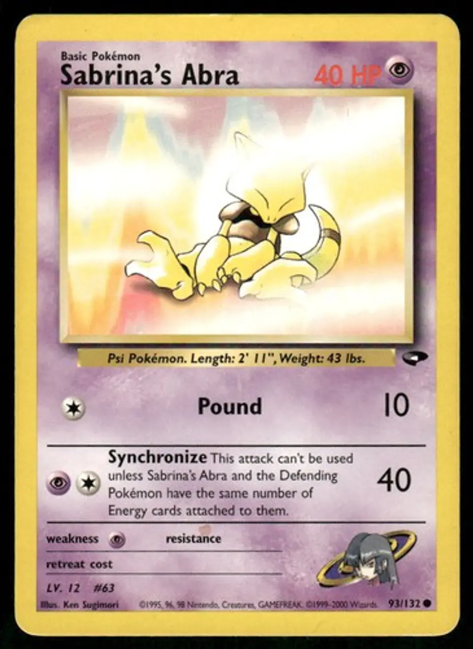2000 Sabrina's Abra (93) 093/132 Common Unlimited LP Gym Challenge Pokémon 1