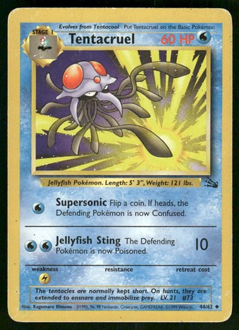 1999 Tentacruel 44/62 Uncommon Unlimited LP Fossil Pokémon